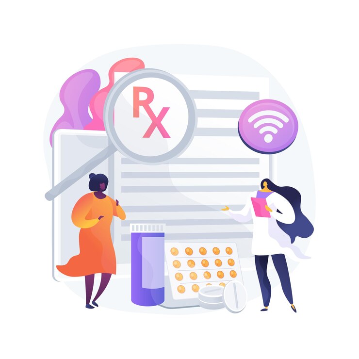 Vettore gratuito illustrazione di vettore di concetto astratto di sistema di prescrizione online. sistema di prescrizione medica online, prescrizione elettronica, farmacia online, prescrizione elettronica, metafora astratta di richiesta digitale.