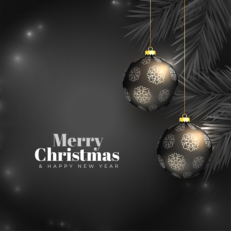 Vettore gratuito illustrazione di vettore di progettazione del fondo di saluto nero realistico di buon natale