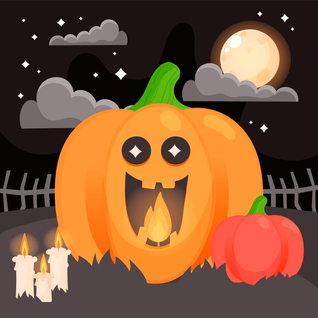 Illustrazione di zucca di halloween piatta disegnata a mano