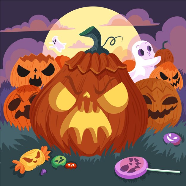 Illustrazione di zucche di halloween piatte disegnate a mano