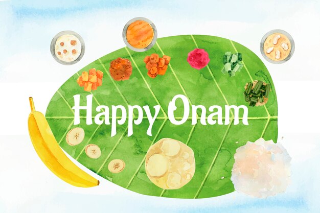 Illustrazione dipinta a mano di celebrazione dell'onam indiano dell'acquerello