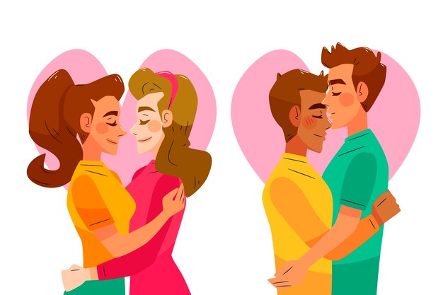 Illustrazione disegnata a mano con coppie che si baciano
