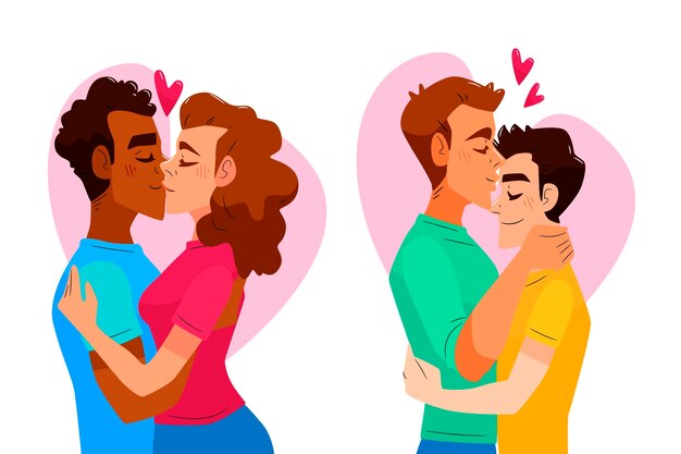 Illustrazione disegnata a mano con coppie che si baciano