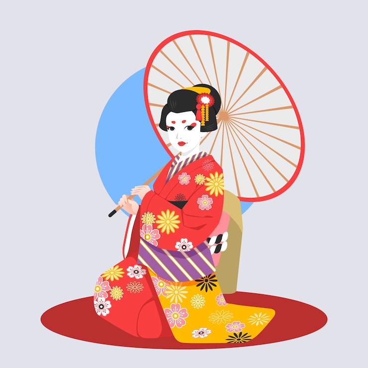 Vettore gratuito illustrazione disegnata a mano da una geisha