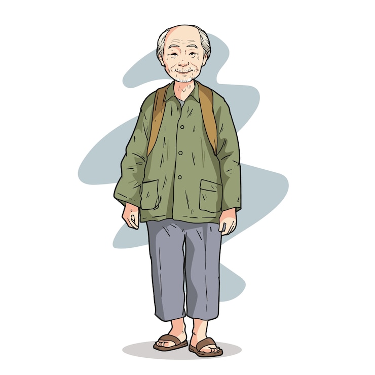 Vettore gratuito illustrazione disegnata a mano degli anziani asiatici