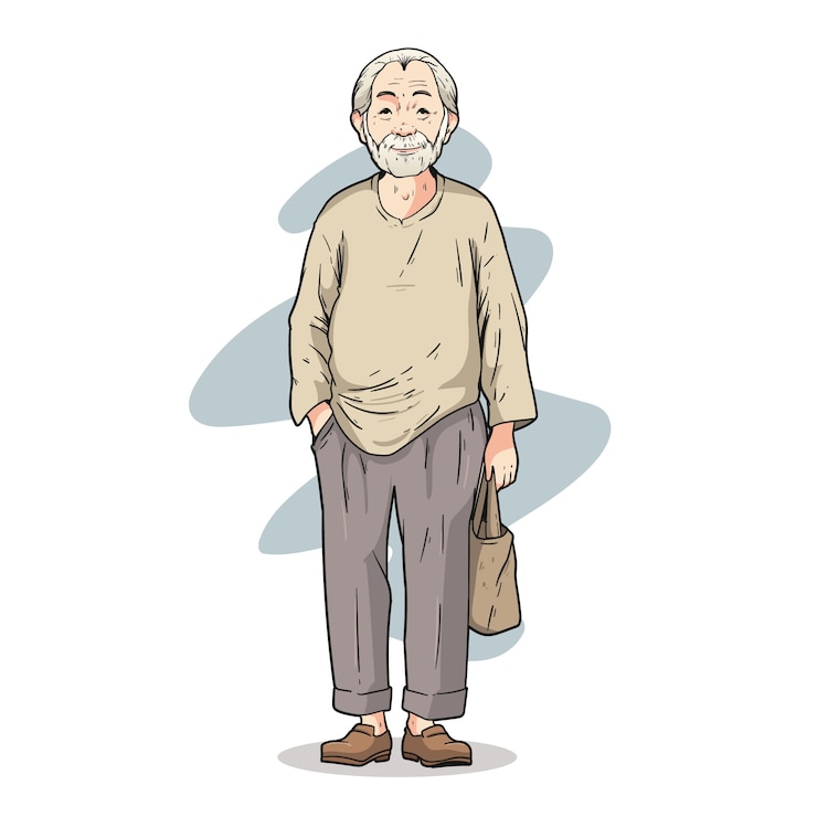 Vettore gratuito illustrazione disegnata a mano degli anziani asiatici