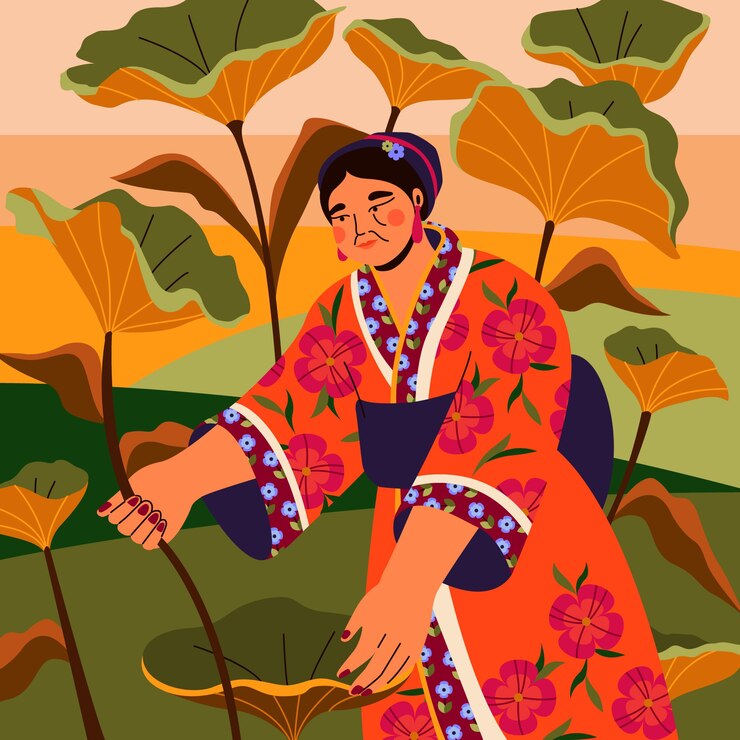 Vettore gratuito illustrazione disegnata a mano degli anziani asiatici