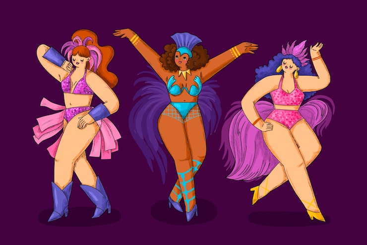 Vettore gratuito illustrazione disegnata a mano dei caratteri di carnevale brasiliano