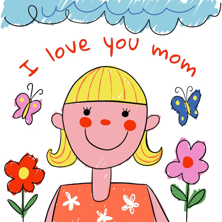 Vettore gratuito illustrazione disegnata a mano dei disegni dei bambini di festa della mamma