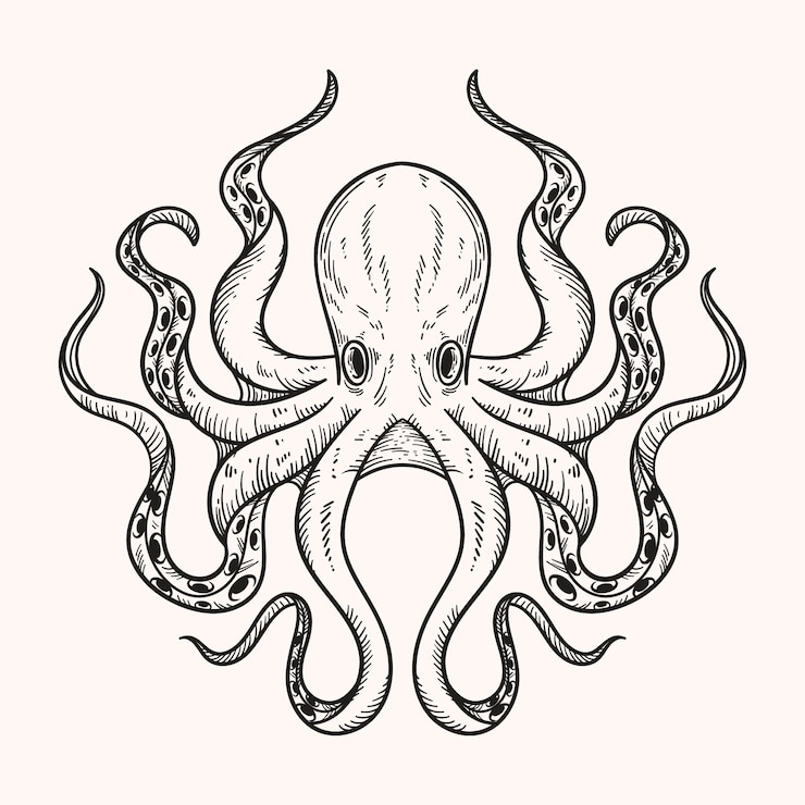 Vettore gratuito illustrazione disegnata a mano del disegno del polpo