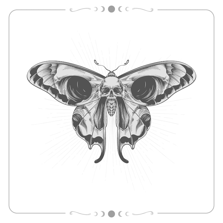 Vettore gratuito illustrazione disegnata a mano del disegno della falena della morte