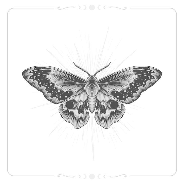 Vettore gratuito illustrazione disegnata a mano del disegno della falena della morte