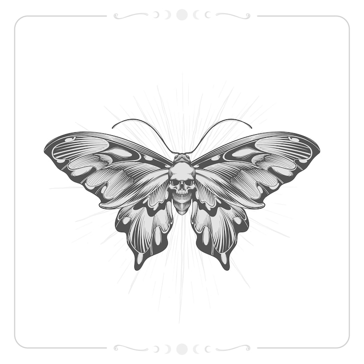 Vettore gratuito illustrazione disegnata a mano del disegno della falena della morte
