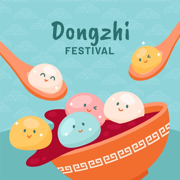 Illustrazione disegnata a mano del festival di dongzhi piatto