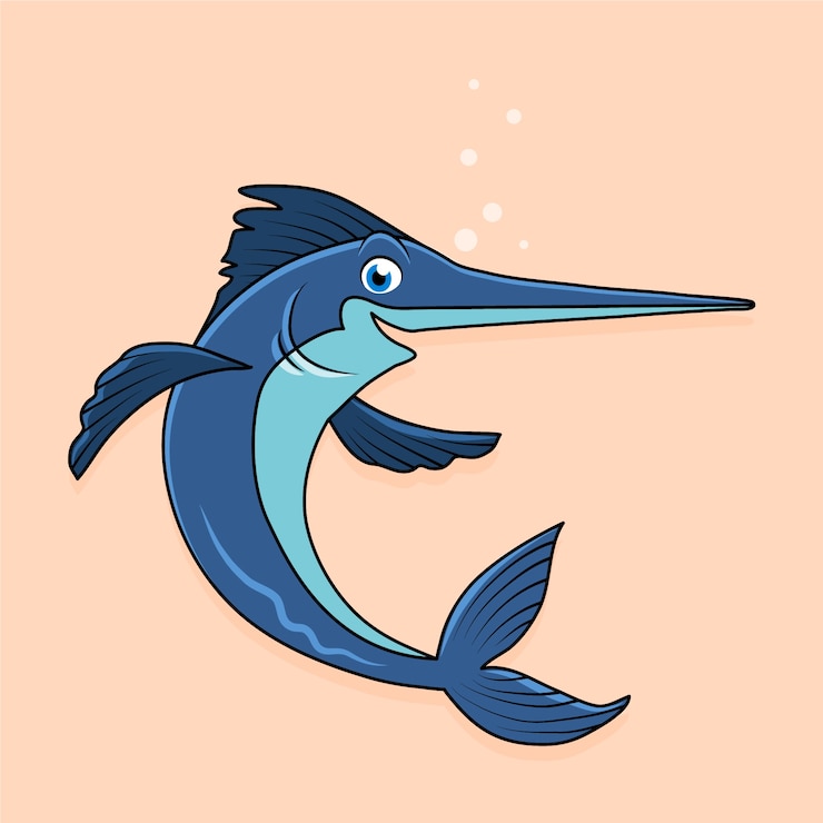 Vettore gratuito illustrazione disegnata a mano del fumetto del pesce spada