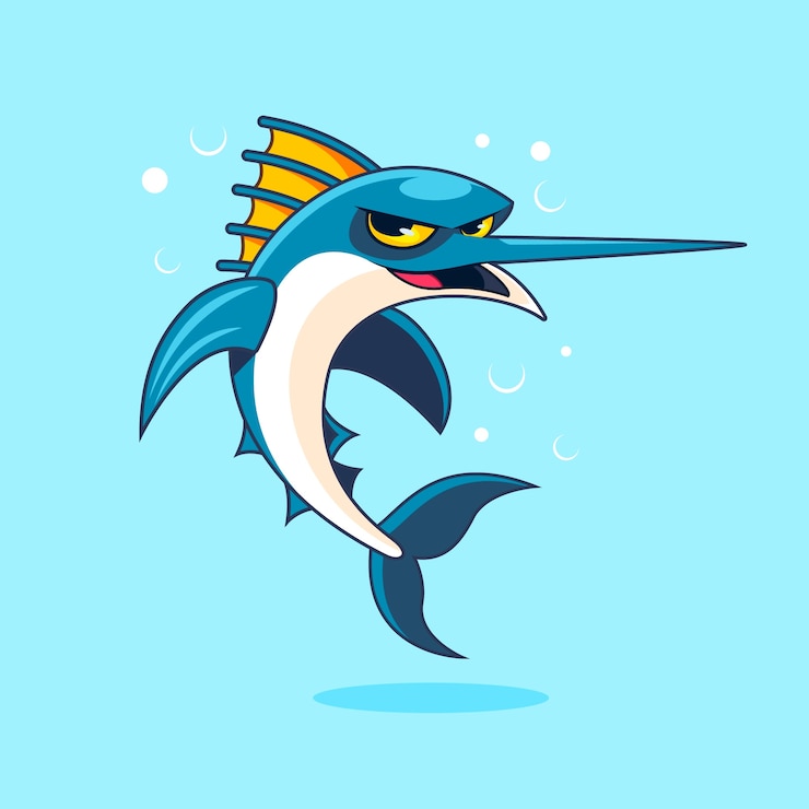 Vettore gratuito illustrazione disegnata a mano del fumetto del pesce spada