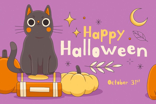 Illustrazione disegnata a mano del gatto di halloween