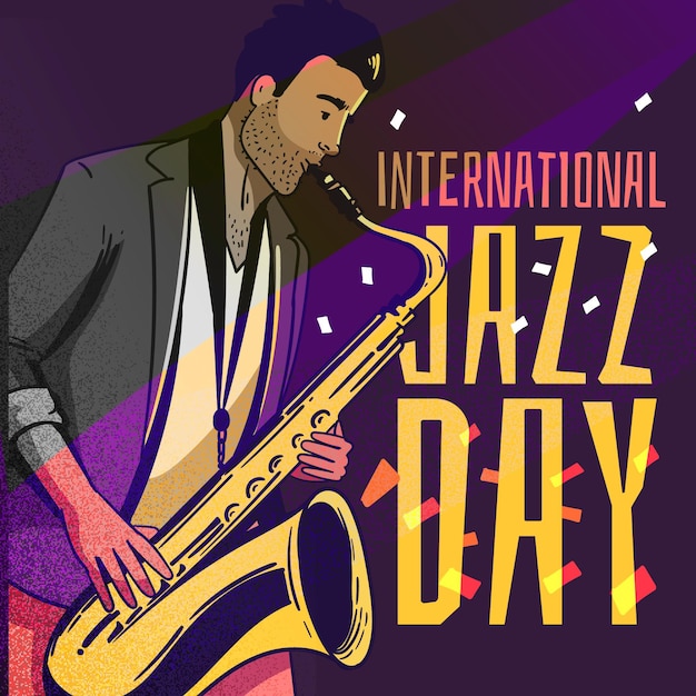 Illustrazione disegnata a mano del giorno del jazz internazionale