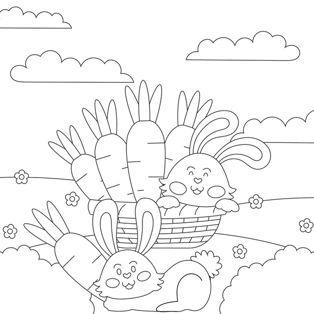 Illustrazione disegnata a mano del libro da colorare del coniglietto