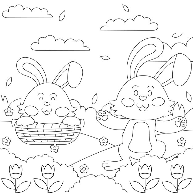 Illustrazione disegnata a mano del libro da colorare del coniglietto