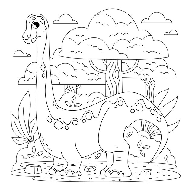 Illustrazione disegnata a mano del libro da colorare del dinosauro