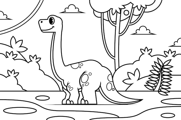 Illustrazione disegnata a mano del libro da colorare del dinosauro