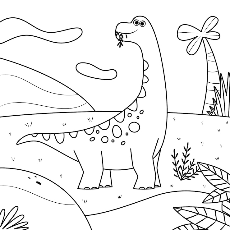 Vettore gratuito illustrazione disegnata a mano del libro da colorare del dinosauro
