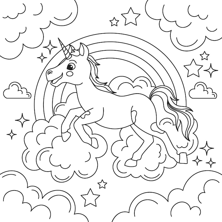 Vettore gratuito illustrazione disegnata a mano del libro da colorare dell'unicorno