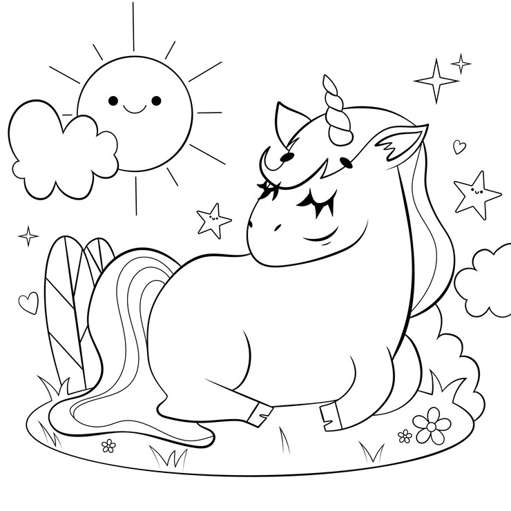 Vettore gratuito illustrazione disegnata a mano del libro da colorare dell'unicorno