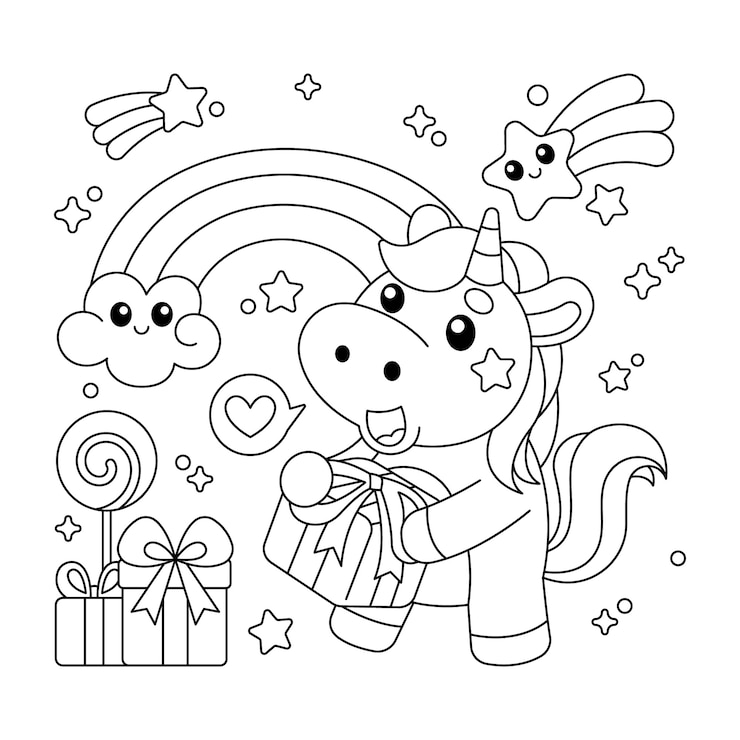 Vettore gratuito illustrazione disegnata a mano del libro da colorare dell'unicorno