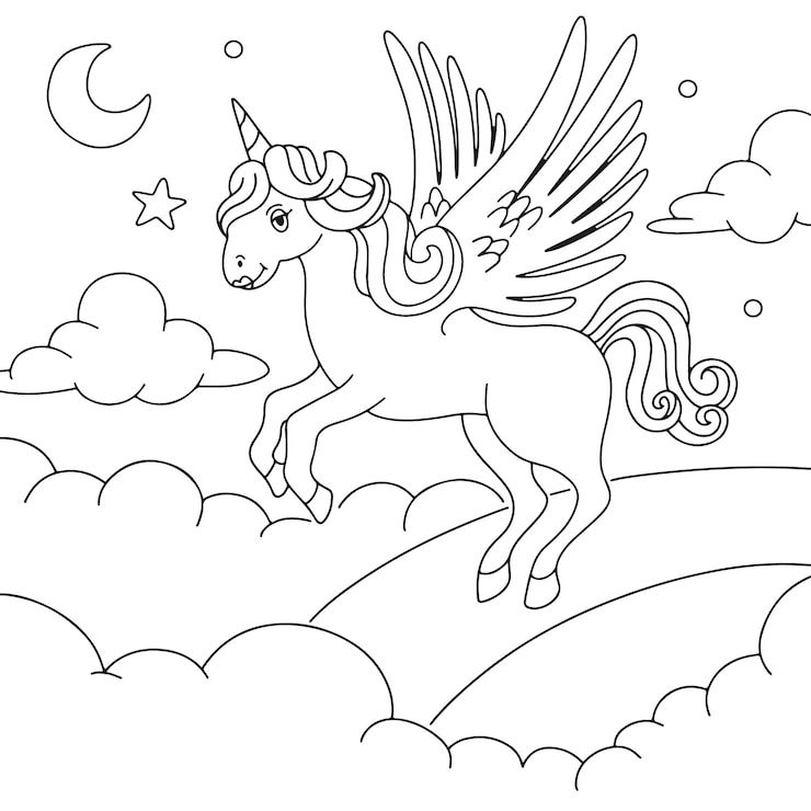 Vettore gratuito illustrazione disegnata a mano del libro da colorare dell'unicorno