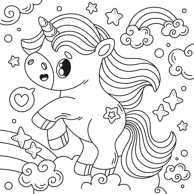 Vettore gratuito illustrazione disegnata a mano del libro da colorare dell'unicorno