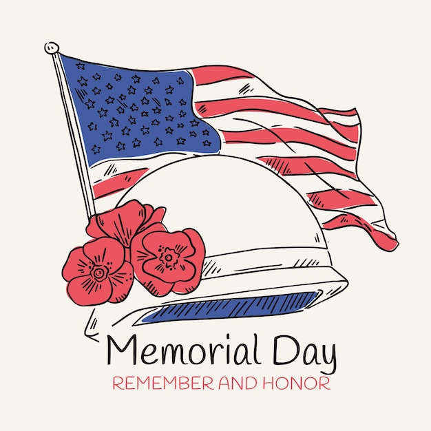 Illustrazione disegnata a mano del memorial day di usa