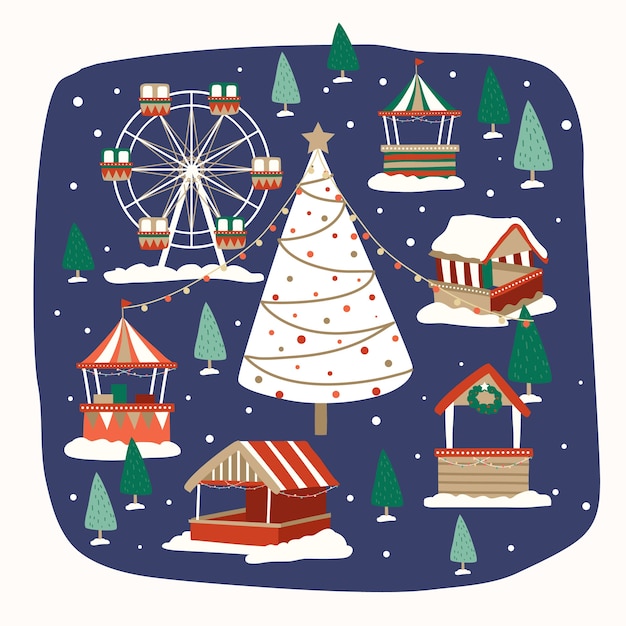 Illustrazione disegnata a mano del mercatino di natale