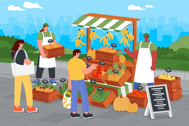 Illustrazione disegnata a mano del mercato del cibo di strada