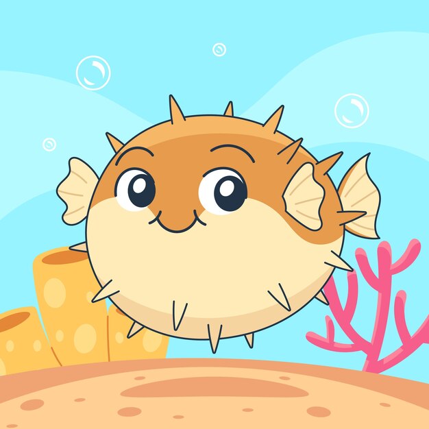 Illustrazione disegnata a mano del pesce palla del fumetto