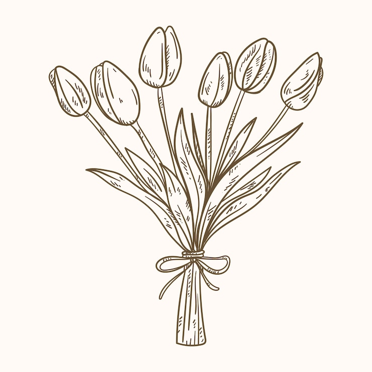 Vettore gratuito illustrazione disegnata a mano del profilo del tulipano
