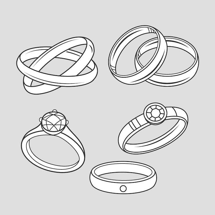 Vettore gratuito illustrazione disegnata a mano del profilo dell'anello nuziale