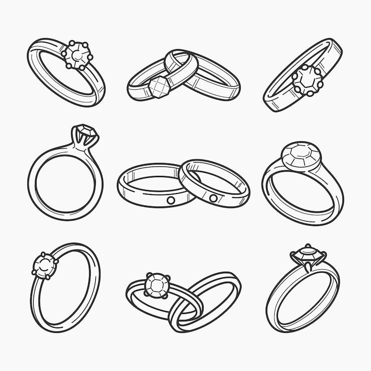 Vettore gratuito illustrazione disegnata a mano del profilo dell'anello nuziale