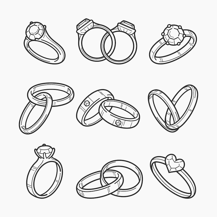 Vettore gratuito illustrazione disegnata a mano del profilo dell'anello nuziale