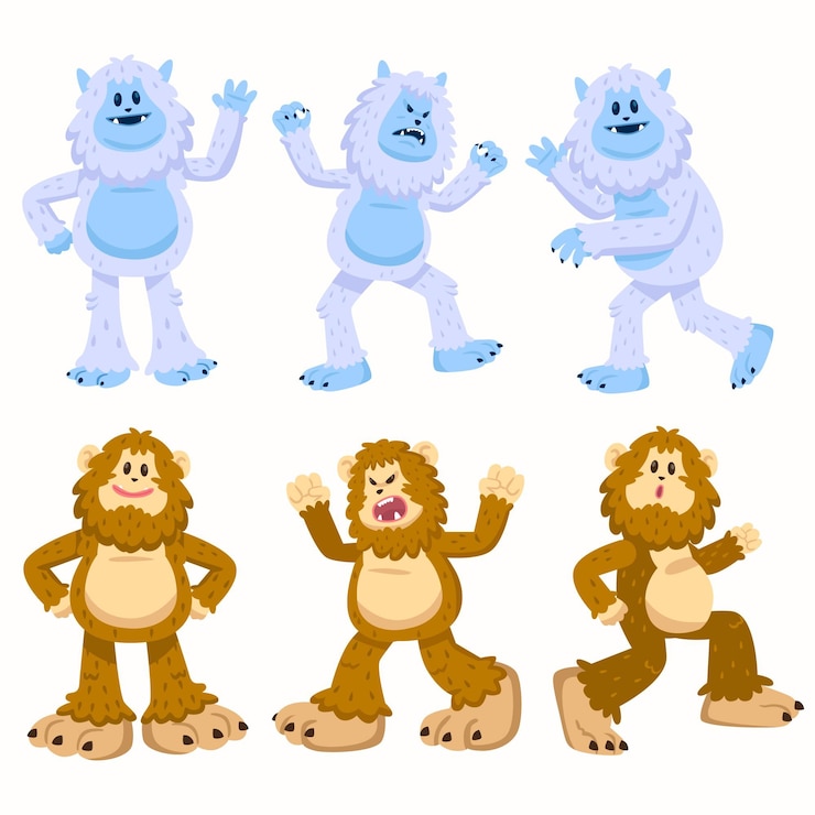 Vettore gratuito illustrazione disegnata a mano del pupazzo di neve di bigfoot sasquatch e yeti adominable