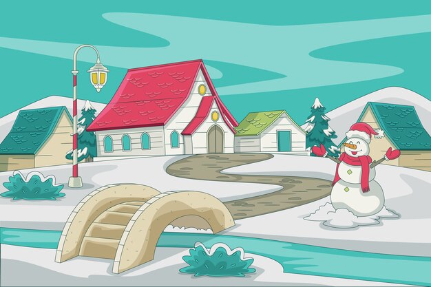 Illustrazione disegnata a mano del villaggio di natale