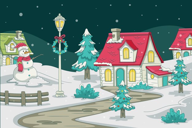 Illustrazione disegnata a mano del villaggio di natale