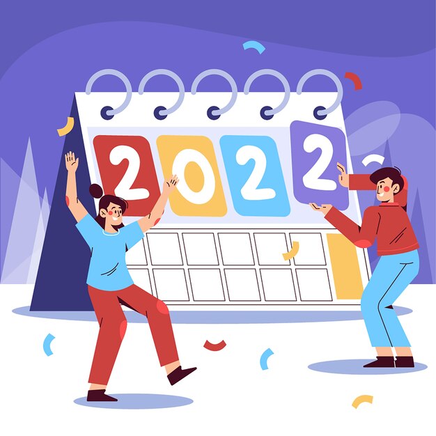 Illustrazione disegnata a mano dell'anno di cambio piatto