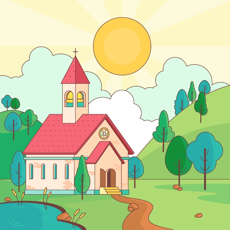 Vettore gratuito illustrazione disegnata a mano dell'edificio della chiesa