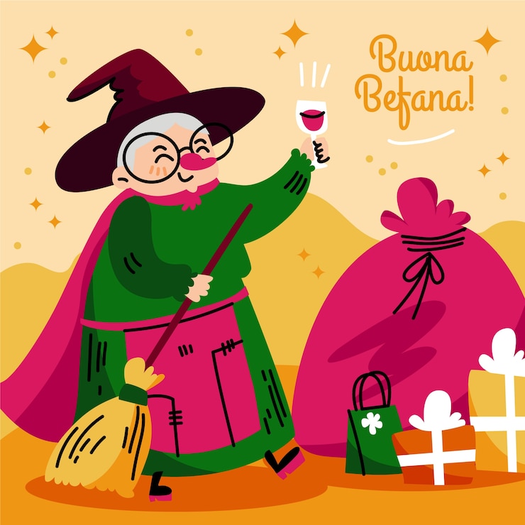 Vettore gratuito illustrazione disegnata a mano della befana