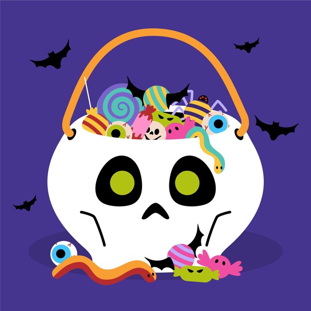 Illustrazione disegnata a mano della borsa di halloween piatta