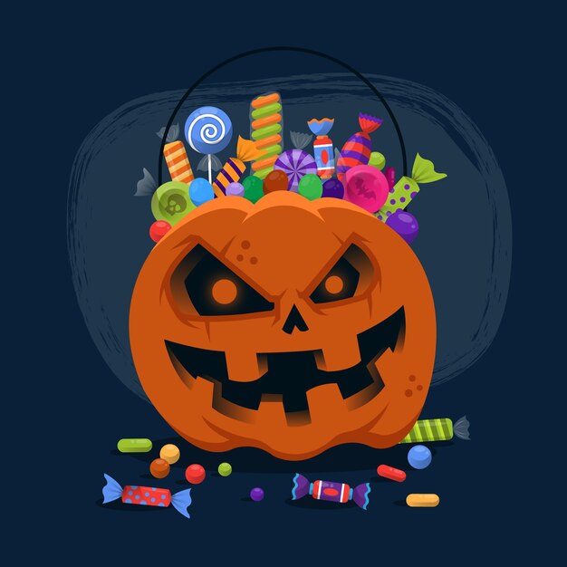 Illustrazione disegnata a mano della borsa di halloween piatta