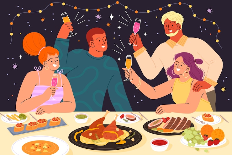 Vettore gratuito illustrazione disegnata a mano della cena