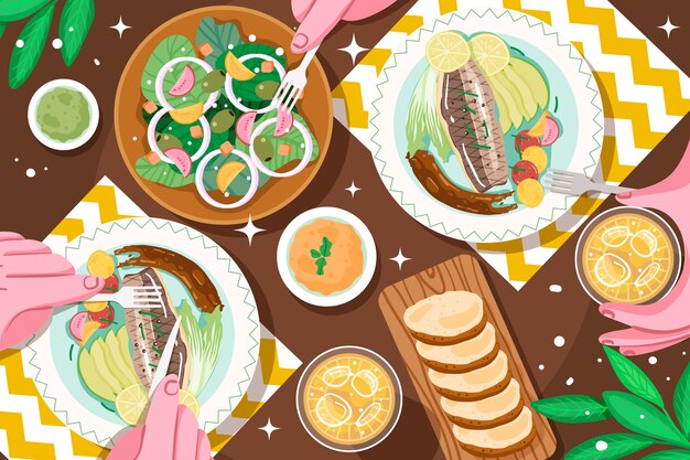 Illustrazione disegnata a mano della cena